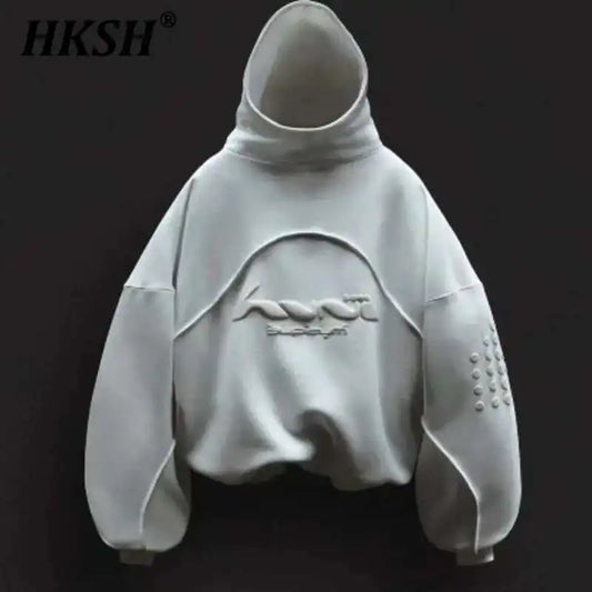 HKSH Herren Hoodie – Nischen-Design mit Schaumdruck, Weißer Kapuzenpullover für Frühjahr & Herbst, Streetwear