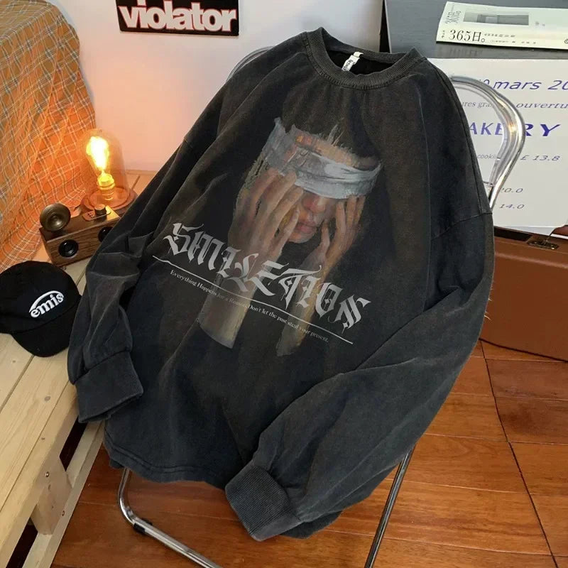 🖤 Herren Sweatshirt – "Blindfold Portrait" Print | Gothic Look | Schwarz | Herbst Kollektion