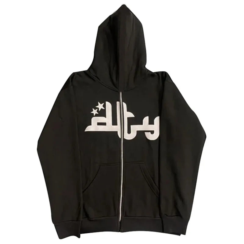 Vintage Zipper Stars Print Hoodie – Herbst/Winter Long Sleeve Sweatshirt für Männer