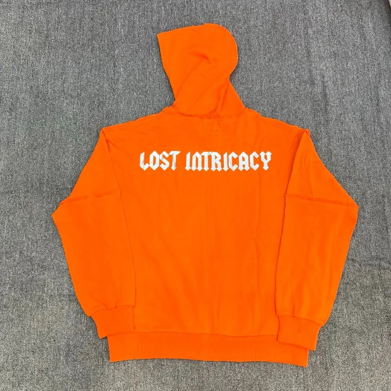 🧡 Orange-Rot "Lost Intricacy" Zweiteiler – Hoodie & Jogger mit Strass-Details