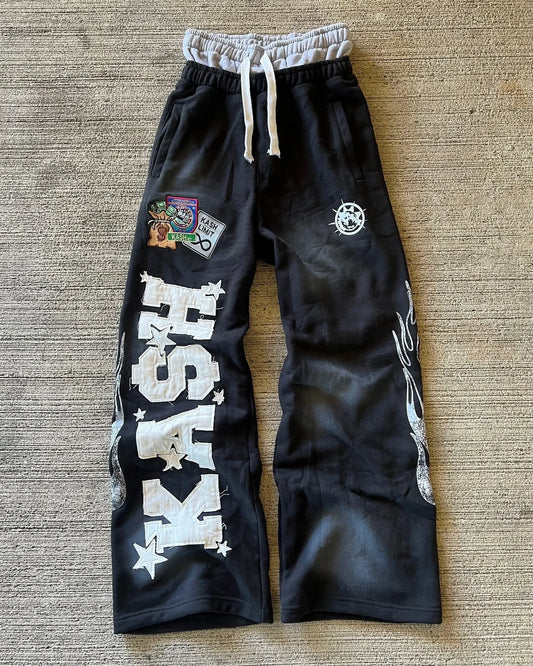 American Sweatpants Y2K Männer - Gothic Hip Hop Baggy Jogginghose mit Patch und Elastischem Bund