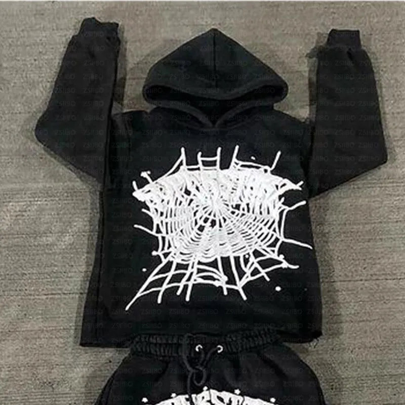 Spider Letter Print Hoodie – Y2K Unisex Pullover mit Kapuze & Fleecefutter
