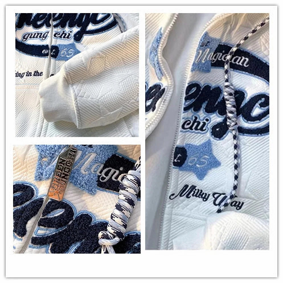 🖤 Oversized Y2K Zipper Hoodie – Unisex Streetwear im Retro-Look | Frühling & Herbst | Stickerei & Patchwork-Design