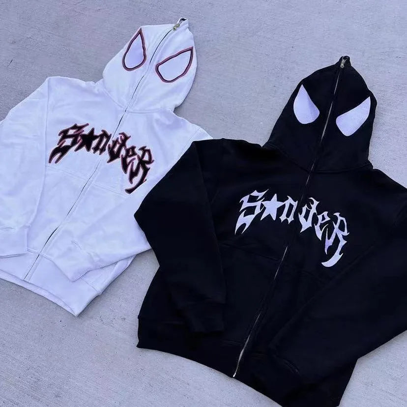 Full Zip Up Spider Hoodie für Damen und Herren – Streetwear Harajuku Grafik Oversized Jacke – Punk Gothic Y2K Hoodie