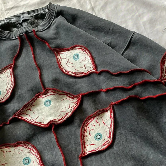 Y2K Oversized Hoodie mit Eye-Patchwork – Unisex Streetwear im Gothic-Retro-Style