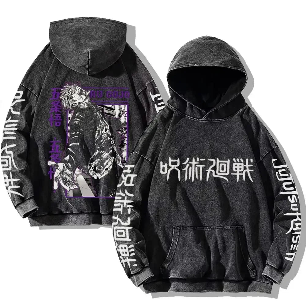 Vintage Anime Washed Hoodie – Hip Hop Streetwear Cartoon Sweatshirt für Männer und Frauen, Lässiger Oversized Long Sleeve Pullover, Y2K Kleidung