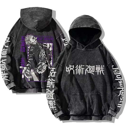Vintage Anime Washed Hoodie – Hip Hop Streetwear Cartoon Sweatshirt für Männer und Frauen, Lässiger Oversized Long Sleeve Pullover, Y2K Kleidung