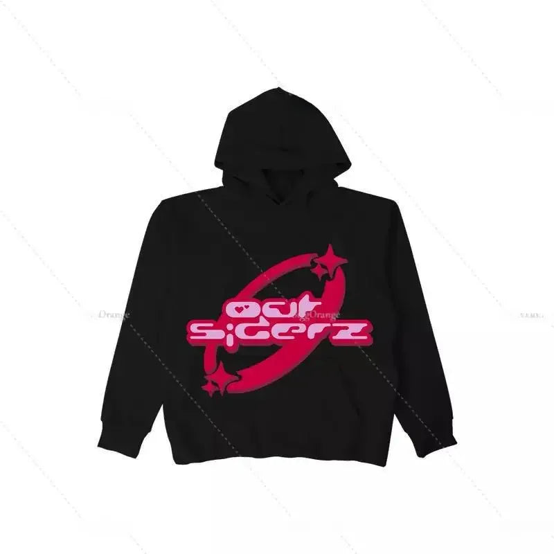 Oversized Zip-up Hoodie – Streetwear Spring Y2K Goth Punk mit Sternen-Print – Trendy Dünnes Material, Full-Face Hoodie