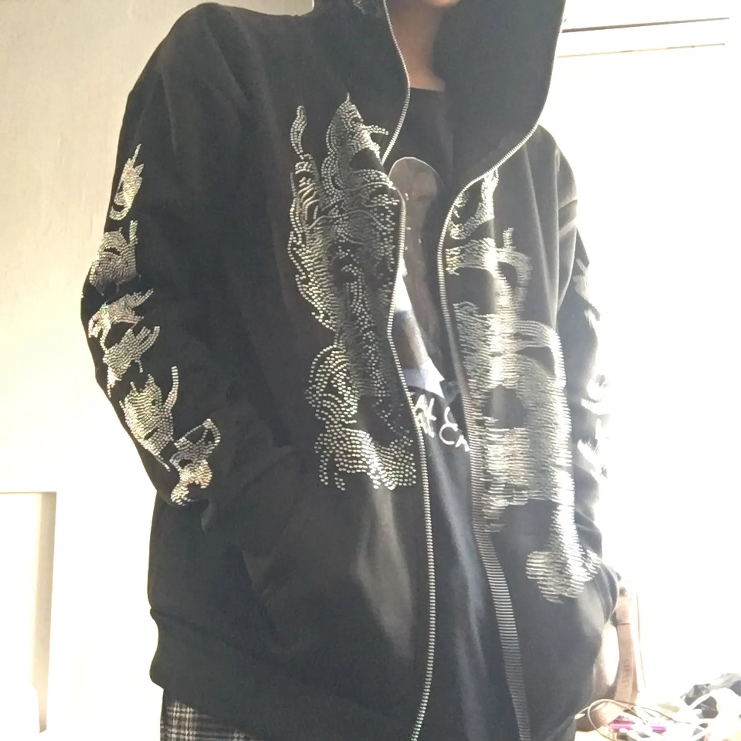 ✨ Y2K Fashion Zip Hoodie mit Strass – Oversized Grunge Sweatshirt für Herren