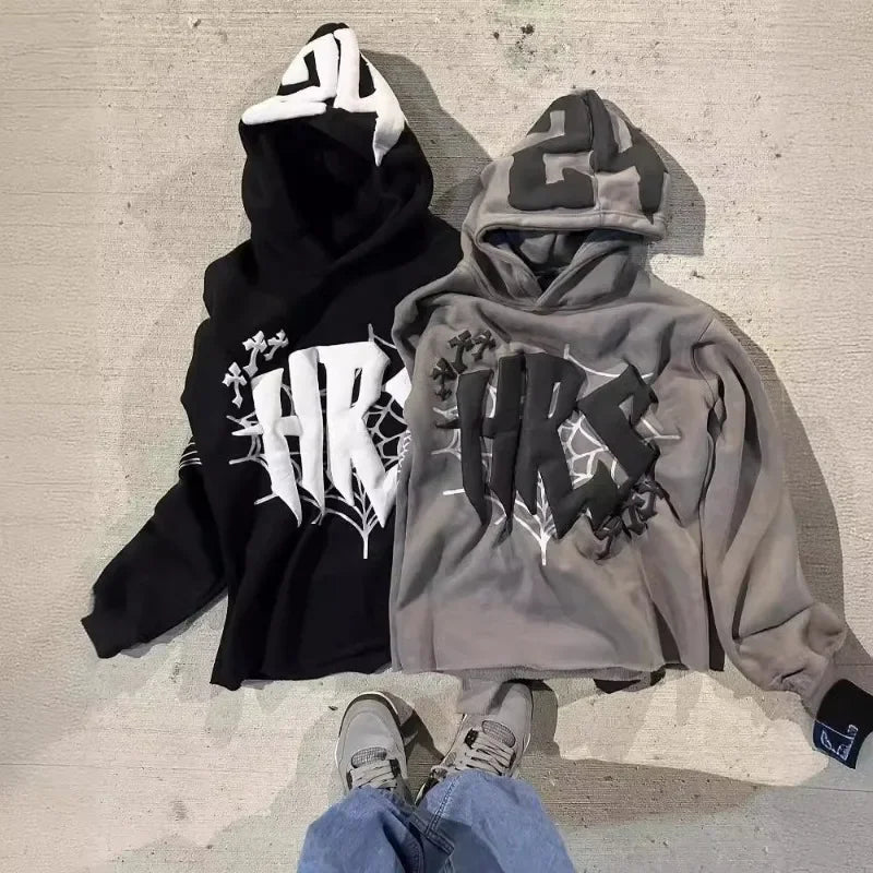High Street Hip-Hop Gothic Hoodie – Oversize Sweatshirt mit individuellem Buchstaben-Schaumdruck