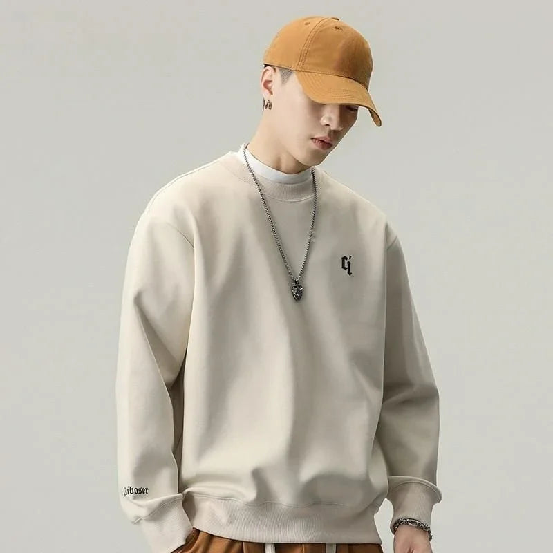 Herren Pullover Sweatshirt – Rundhals, Ohne Kapuze, Schwarzes Letter-Design, Oversize,