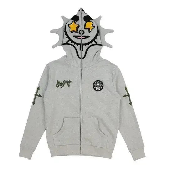 Y2K Zip-Up Hoodie Cardigan – Gelb mit Stern-Details im Campus Streetstyle (Unisex)