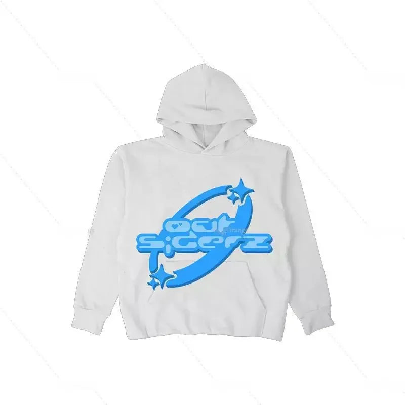 Oversized Zip-up Hoodie – Streetwear Spring Y2K Goth Punk mit Sternen-Print – Trendy Dünnes Material, Full-Face Hoodie