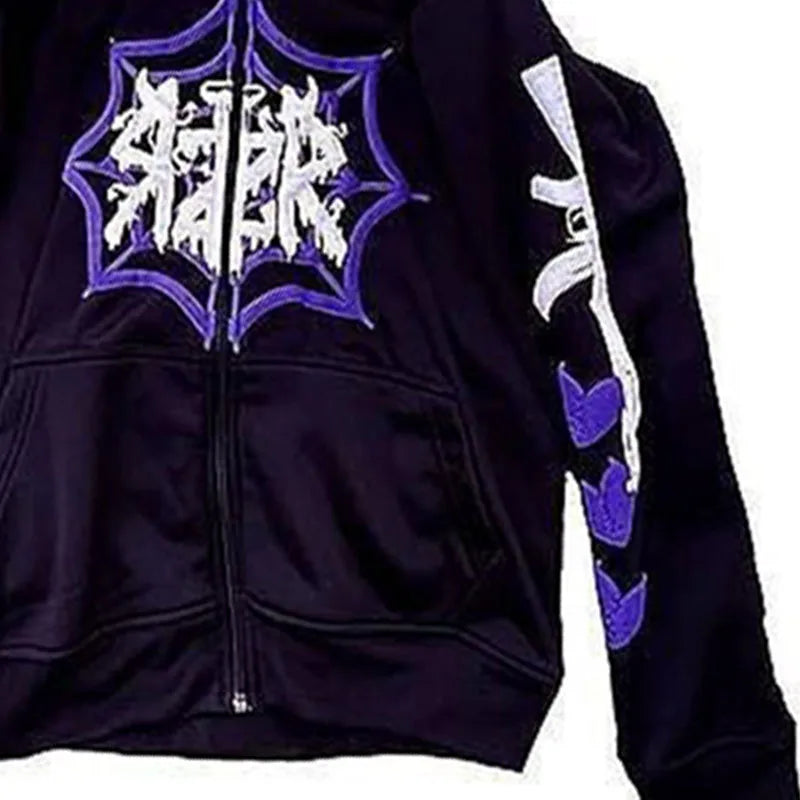 🔥 BIG PROMOTION – Y2K Zipper Hoodie mit Spinnennetz-Print | Harajuku Gothic Streetwear für Herbst & Winter (Unisex)