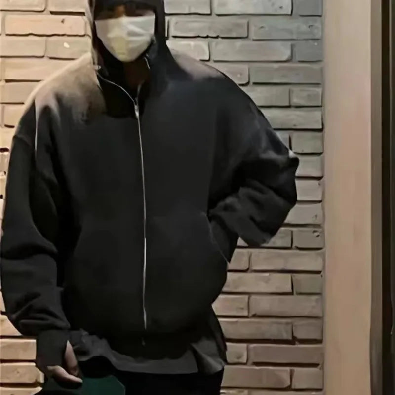 HKSH Techwear Hoodie mit Maske – Ninja Streetwear Zip-Up Kapuzenjacke