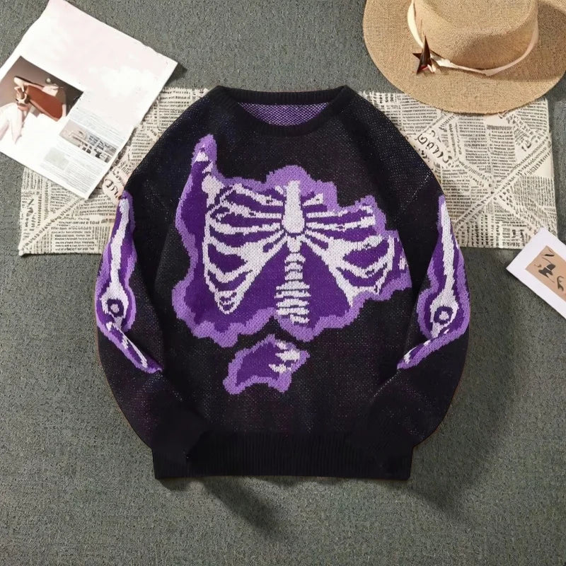Retro Strickpullover mit Totenkopf-Motiv – Lässiger Herrenpullover für Frühling & Herbst