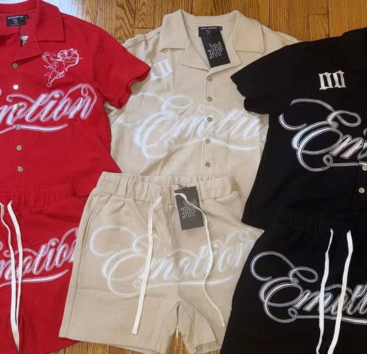 😇 25SS Mixed Emotion Angels Polo-Set – Stickerei Shirt & Shorts