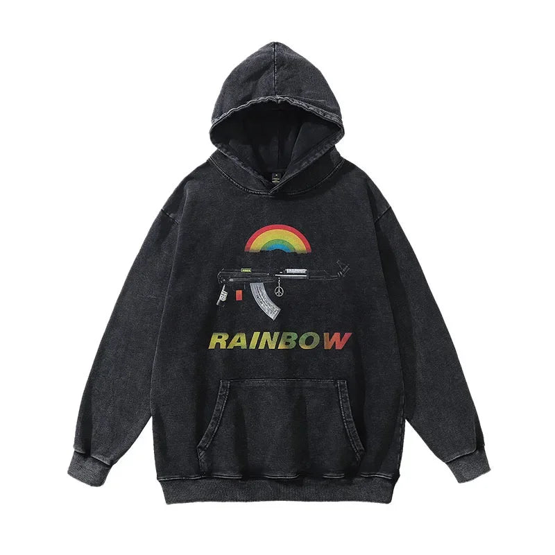 Herren Hoodie – Frühling & Herbst American Street Retro Style, Waschung im Used-Look, Lockerer Schnitt