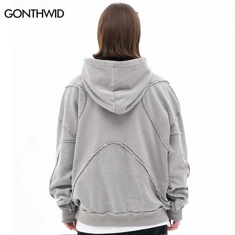 Vintage Hoodie – Streetwear Hip Hop mit Stickerei, Washed Pullover, Harajuku Punk Goth Baumwoll-Hoodie für Herren