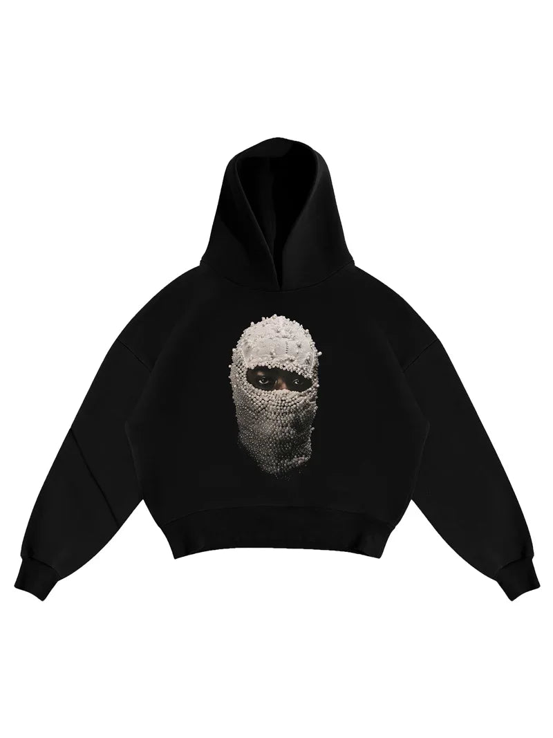 Herren Hoodie „IH NOM UH NIT“ Pearl Mask – Lockerer, Schwarzer Casual Sweatshirt
