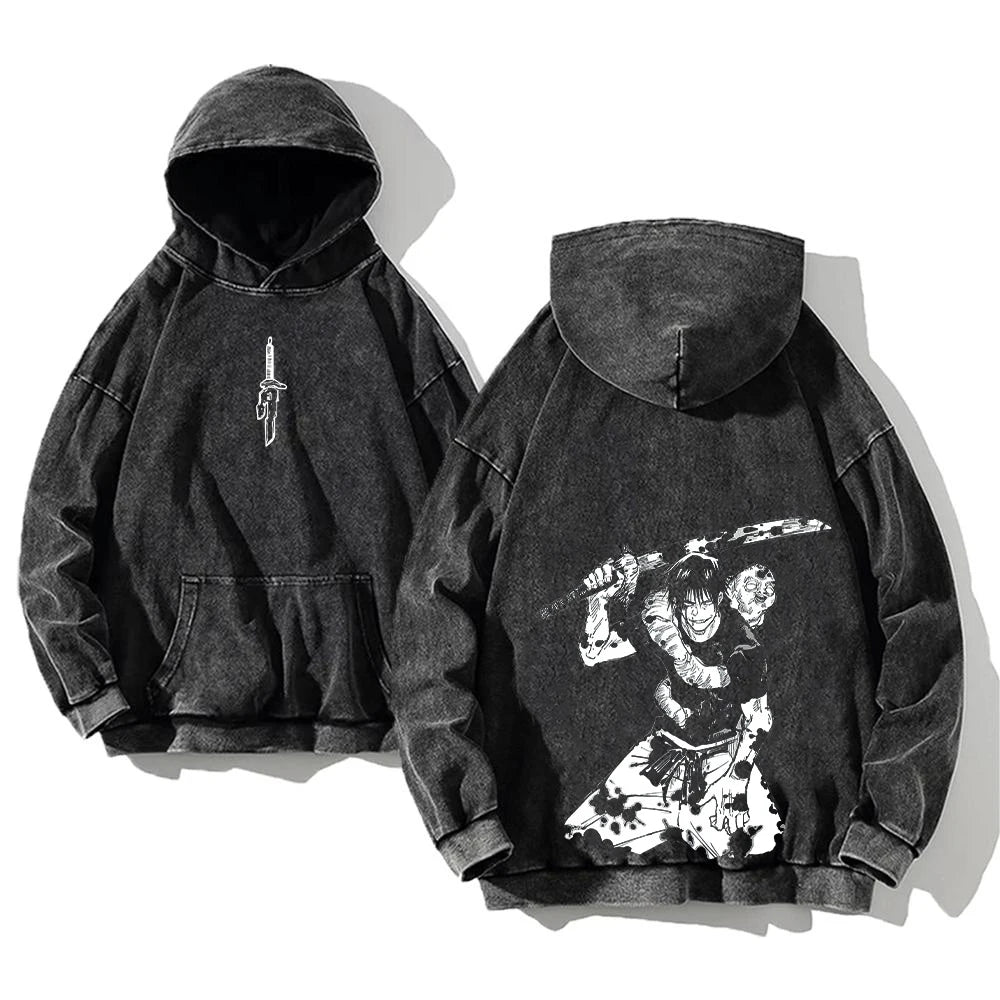 Vintage „Jujutsu Kaisen“ Hoodie – Acid Washed Anime Streetwear für Männer & Frauen