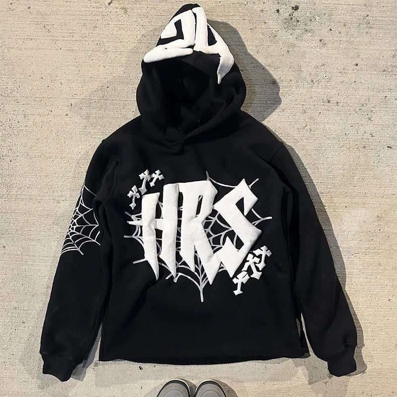 High Street Hip-Hop Gothic Hoodie – Oversize Sweatshirt mit individuellem Buchstaben-Schaumdruck