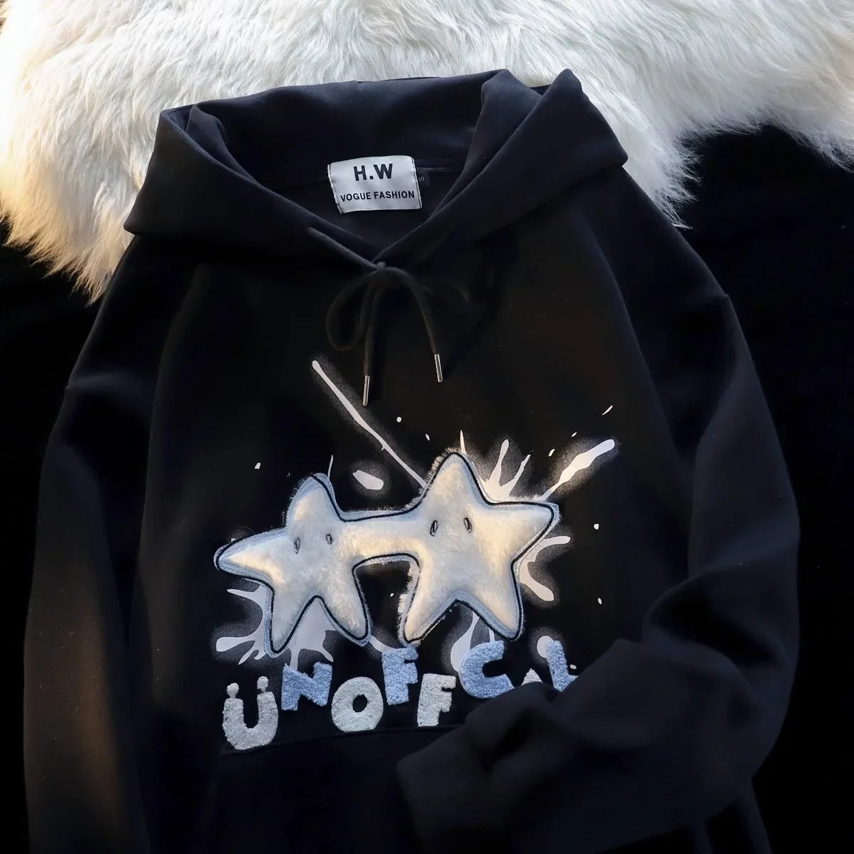 Unisex Oversize Hoodie mit Stern-Flock – American Streetstyle für Frühling & Herbst