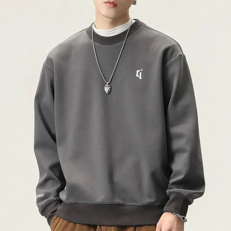 Herren Pullover Sweatshirt – Rundhals, Ohne Kapuze, Schwarzes Letter-Design, Oversize,