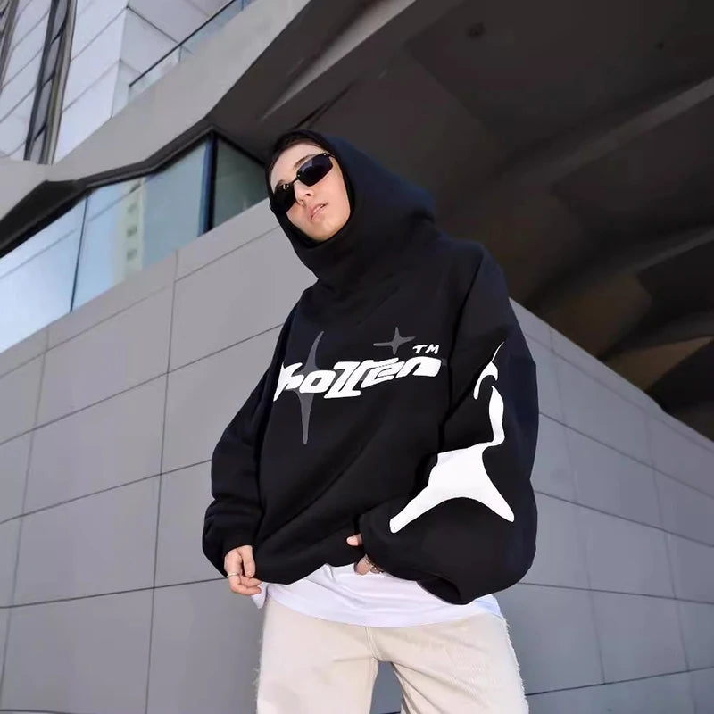 Hip Hop Couple Hoodie – Oversized Streetwear mit Schaumdruck für Männer & Frauen