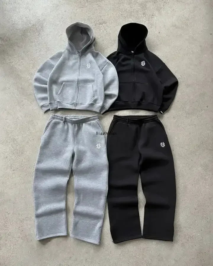 2025 Neu: Letter Embroidery Zipper Casual Men Suit - Y2K Herren Harajuku Fashion Hoodie & Retro Sweatpants für Paare