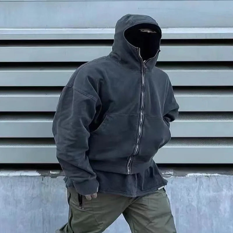 HKSH Techwear Hoodie mit Maske – Ninja Streetwear Zip-Up Kapuzenjacke