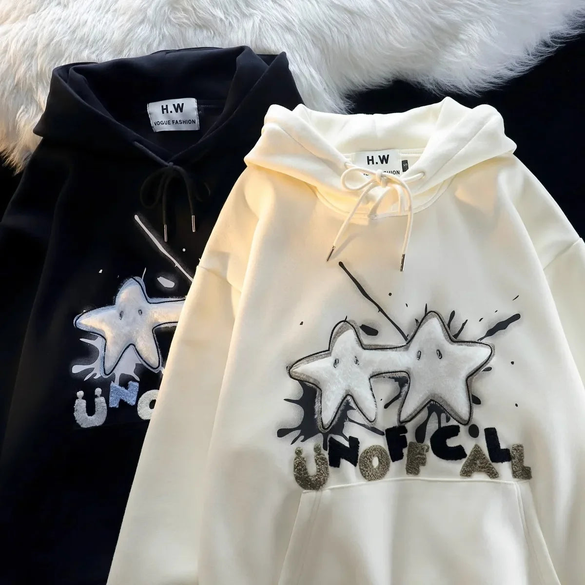 Unisex Oversize Hoodie mit Stern-Flock – American Streetstyle für Frühling & Herbst