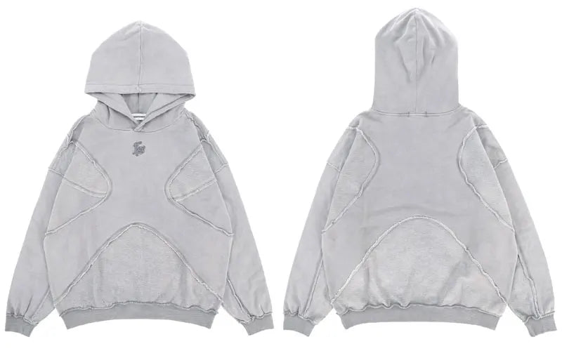 Vintage Hoodie – Streetwear Hip Hop mit Stickerei, Washed Pullover, Harajuku Punk Goth Baumwoll-Hoodie für Herren