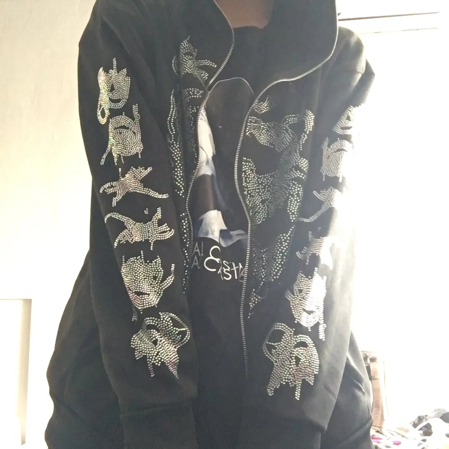 ✨ Y2K Fashion Zip Hoodie mit Strass – Oversized Grunge Sweatshirt für Herren